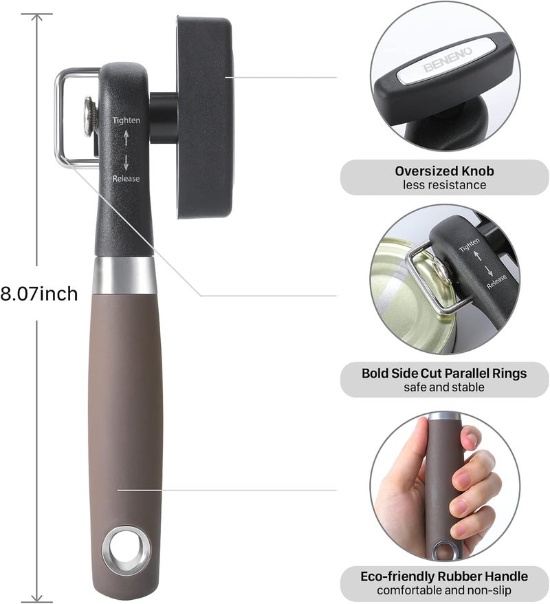 Beneno Can Opener, Manual Side Safe Cut Can Opener Smooth Edge with Durable Sharp Blade, Effort-Saving Knob & Comfortable Non-slip Handle, Brown - Image 2
